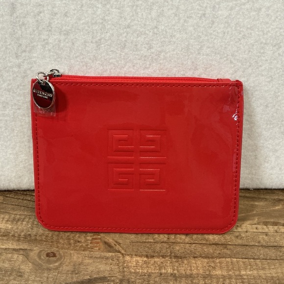 New‎ Givenchy Zip Top Logo Pouch Red Patent Leather Mini Clutch Bag - Picture 1 of 6